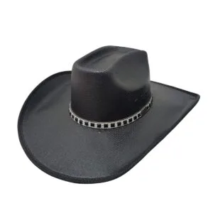 Chapéu Mundial Dakota Blackout Strass Preto - Aba12, Palha Resinada
