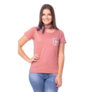 Camiseta de Malha Feminina Tatanka com Bolso Frontal Salmão