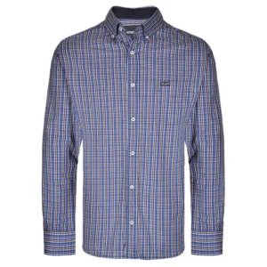 Camisa Masculina Wrangler Manga Longa Tricoline Xadrez Azul