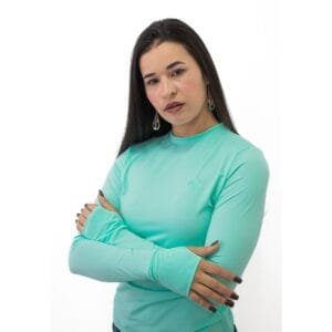 Camiseta Feminina UV Tomahawk Manga Longa Verde Água ref 1506