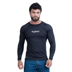CAMISETA TÉRMICA MASCULINA UV50+ TEXAS FARM - UVM001 - PRETO/ BRANCO